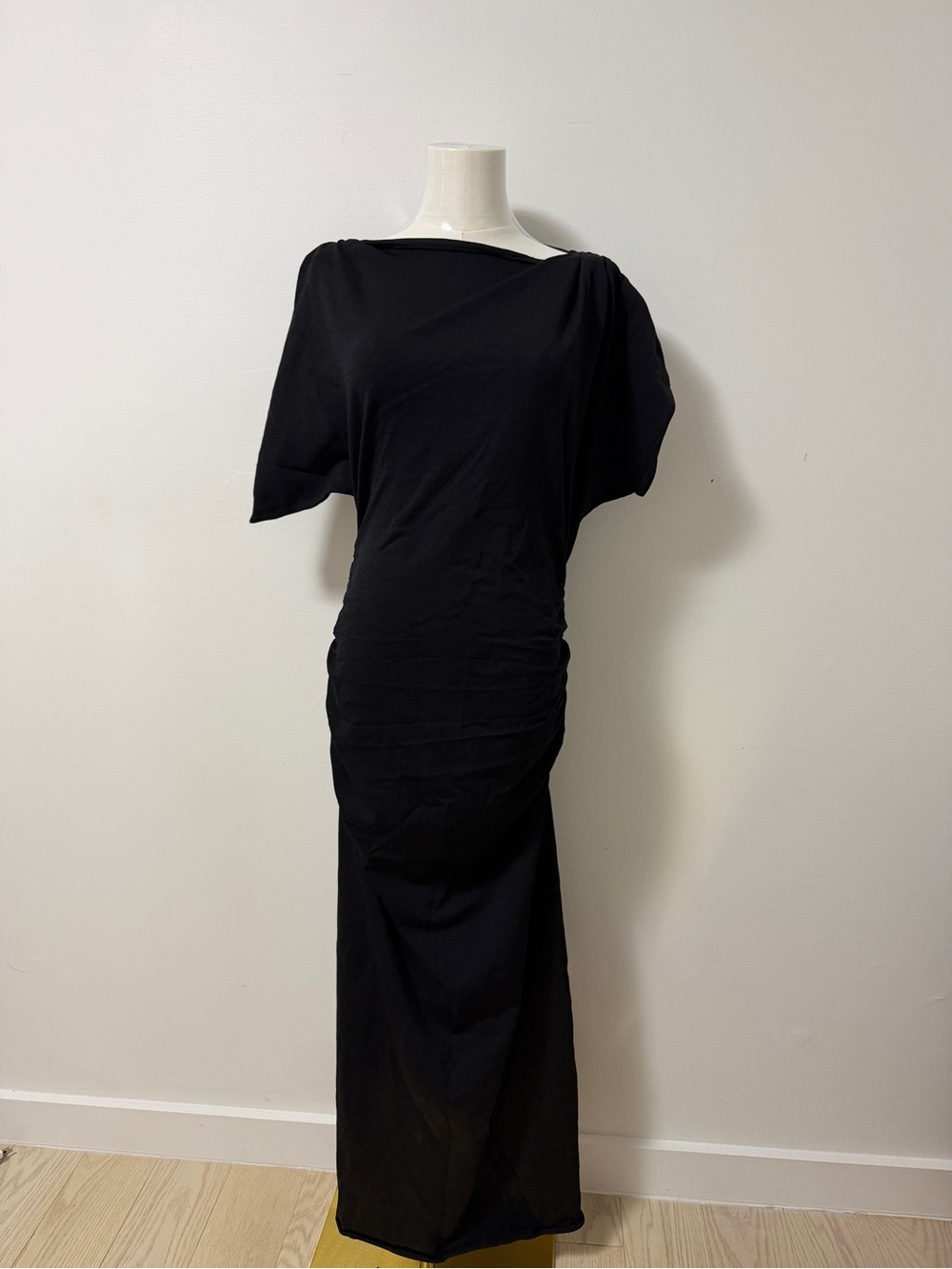 Black Ruched One-Shoulder Maxi Dress – Available in Size S & L